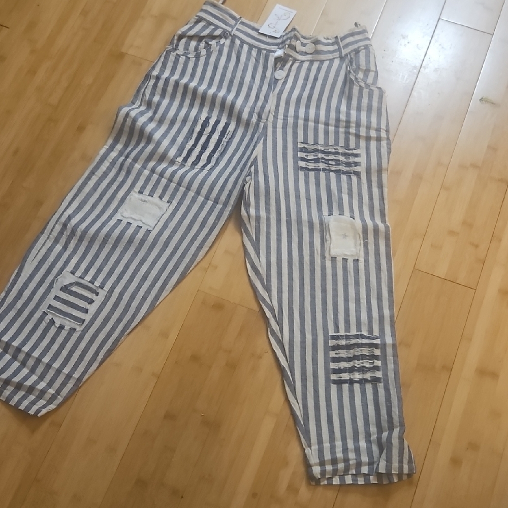 Striped Blue and White Women's Pants